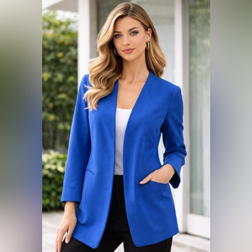 Black Label Evan Picone Blue Blazer Size 10 Open Front